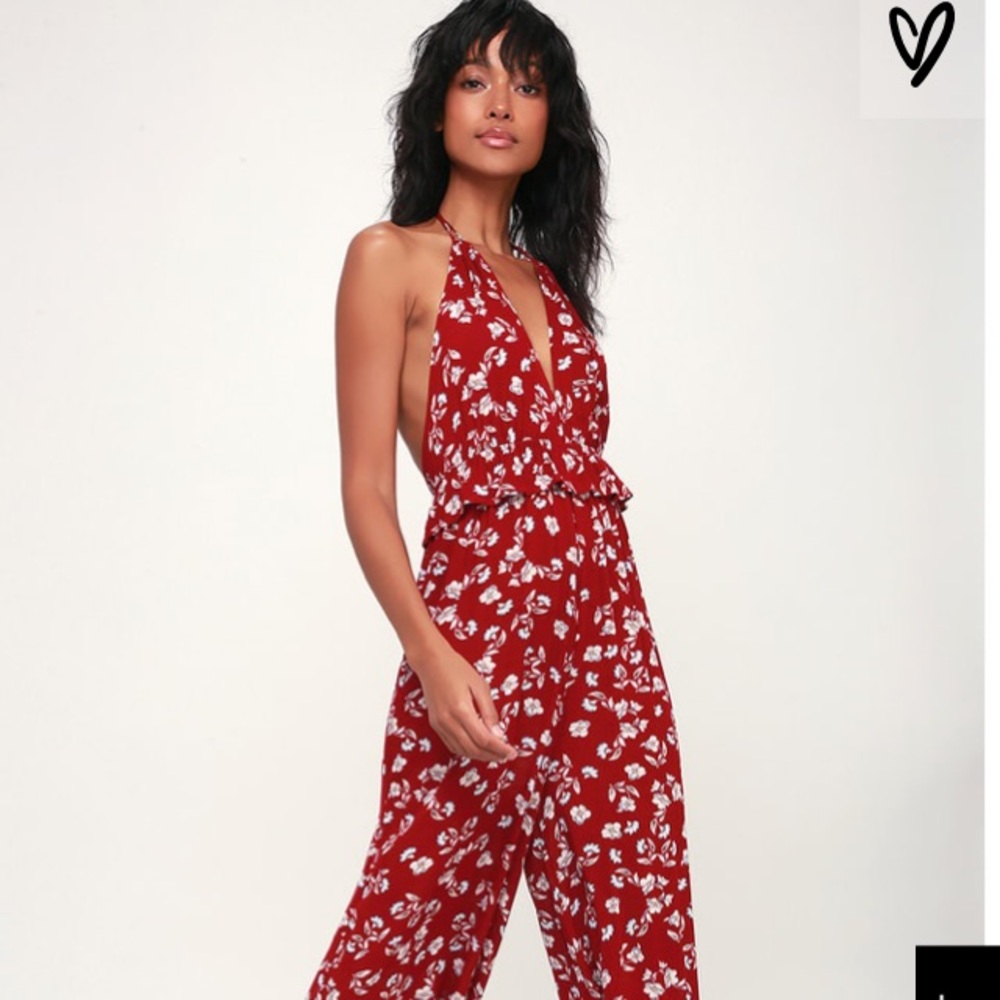 Moon river red floral jumpsuit